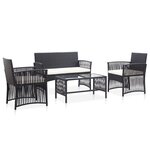vidaXL Salon de jardin 4 Pièces avec coussin Résine tressée Noir