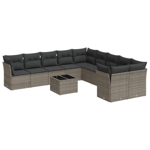 vidaXL Salon de jardin 11 Pièces avec coussins gris résine tressée