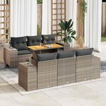 vidaXL Salon de jardin avec coussins 7 Pièces gris résine tressée