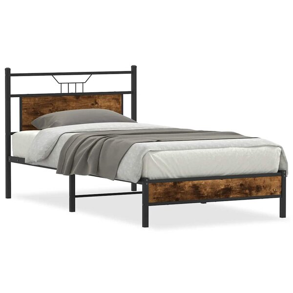 vidaXL Cadre de lit sans matelas chêne fumé 107x203 cm bois ingénierie