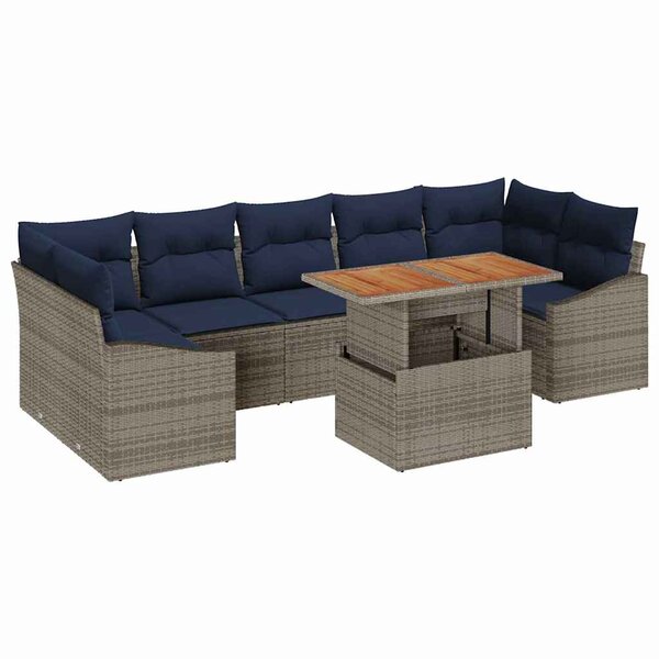 vidaXL Ensemble de canapé de jardin 8 Pièces Gris Poly rotin