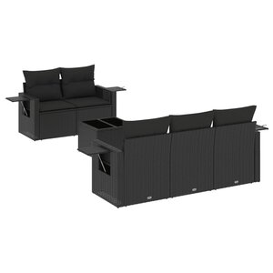 vidaXL Salon de jardin 6 Pièces avec coussins noir résine tressée