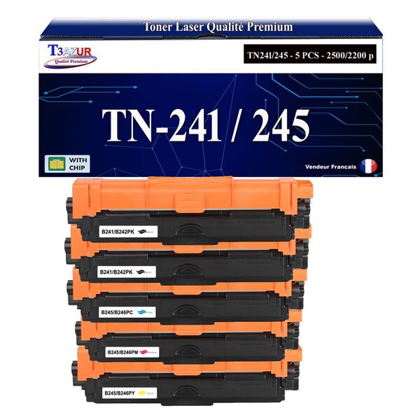 T3AZUR - 5x Toners compatibles avec Brother TN241/ TN245 pour Brother DCP-9020CDW  DCP9020CDW