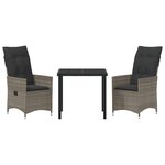vidaXL Set de salle à manger de jardin de 3 pièces avec coussins gris en rotin poly