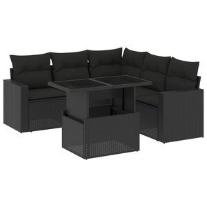 vidaXL Salon de jardin 6 Pièces avec coussins noir résine tressée