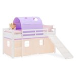 Lit mezzanine 90x200cm avec toboggan  tunnel et rideau pin pêche