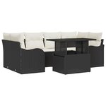 Set de canapé de jardin 7 pièces avec coussins en poly rotin noir