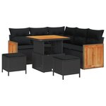 Ensemble de canapés de jardin de 8 pièces avec coussins noir poly rotin acacia