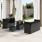 Ensemble de 8 Pièces de Canapés de Jardin avec Coussins Noir Poly Rattan Acacia