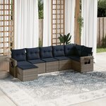 vidaXL Salon de jardin 7 Pièces avec coussins gris résine tressée
