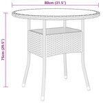 vidaXL Table de jardin Ø80x75 cm Verre trempé/résine tressée Beige