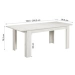 Table repas blanc lavé 160x90 4 chaises gris