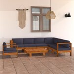 vidaXL Salon de jardin 8 Pièces avec coussins gris foncé Bois d'acacia