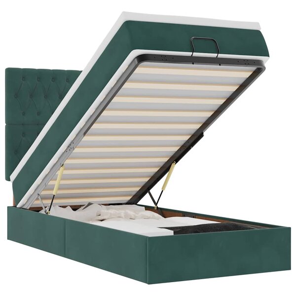 vidaXL Cadre de lit ottoman avec matelas vert foncé 100x200 cm velours