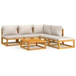 vidaXL Salon de jardin 6 Pièces avec coussins gris clair bois massif