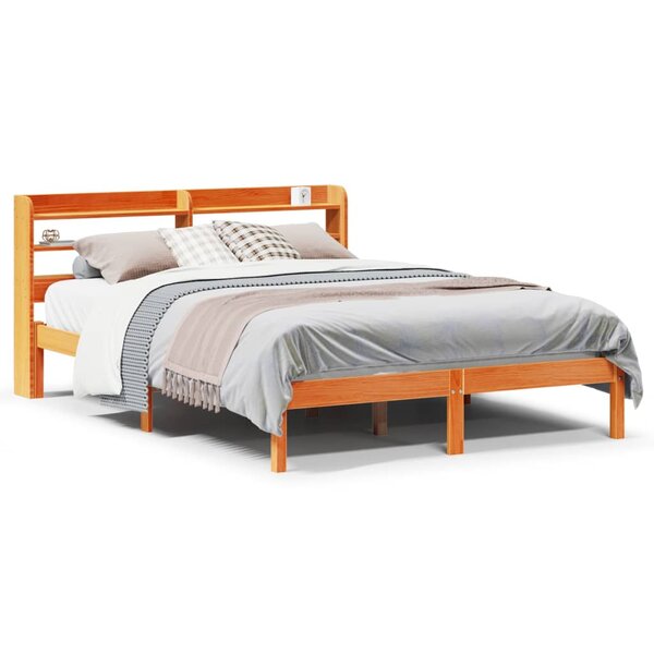 vidaXL Cadre de lit et tête de lit sans matelas cire marron 135x190 cm