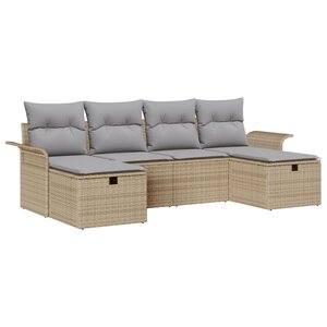 Ensemble de Canapé de Jardin 6 pièces avec Coussins Beige En Rattan Poly vidaXL