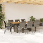 vidaXL Ensemble à manger de jardin 9 Pièces coussins gris résine tressée