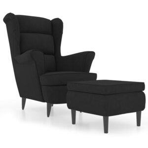 vidaXL Fauteuil à oreilles avec tabouret noir velours