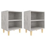 vidaXL Tables de chevet avec pieds en bois 2 Pièces Gris béton 40x30x50cm