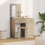 Ensemble de coiffeuse 2 pièces avec LED en bois d'ingénierie chêne Sonoma
