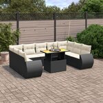 vidaXL Salon de jardin 10 Pièces avec coussins noir résine tressée