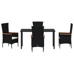 vidaXL Ensemble de salle à manger de jardin 5 pièces avec coussins en rattan poly noir