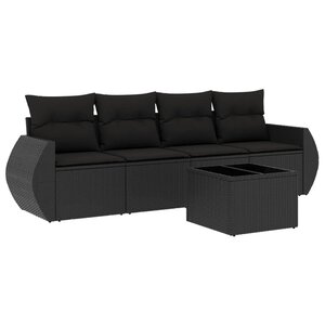 vidaXL Salon de jardin 5 Pièces avec coussins noir résine tressée