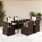 vidaXL Ensemble à manger de jardin et coussins 7 Pièces marron rotin