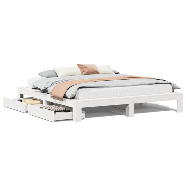 vidaXL Cadre de lit sans matelas blanc 200x200 cm bois massif de pin