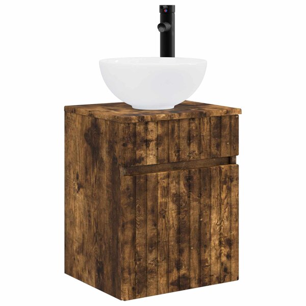 vidaXL Meuble de lavabo mural Chêne fumé 39 x 35 x 63 cm