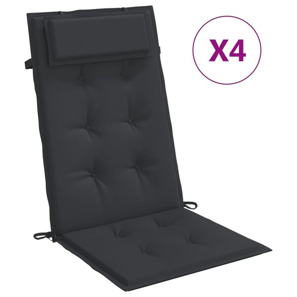 vidaXL Coussins de chaise à dossier haut lot de 4 noir tissu oxford