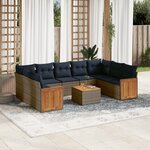 vidaXL Salon de jardin 10 Pièces avec coussins gris résine tressée