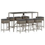 vidaXL Ensemble de bar de jardin 9 Pièces avec coussins gris poly rotin