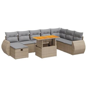 vidaXL Salon de jardin avec coussins 9 Pièces beige résine tressée acacia