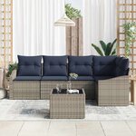 vidaXL Ensemble de canapé de jardin 6 Pièces Gris et marine polyrotin