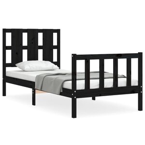 vidaXL Cadre de lit avec tête de lit noir petit simple bois massif