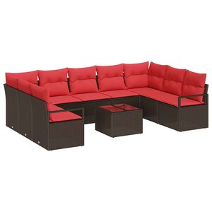vidaXL Ensemble de canapé de jardin 10 Pièces Marron et rouge