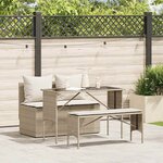 vidaXL Ensemble à manger de jardin et coussins 3 Pièces Beige poly rotin