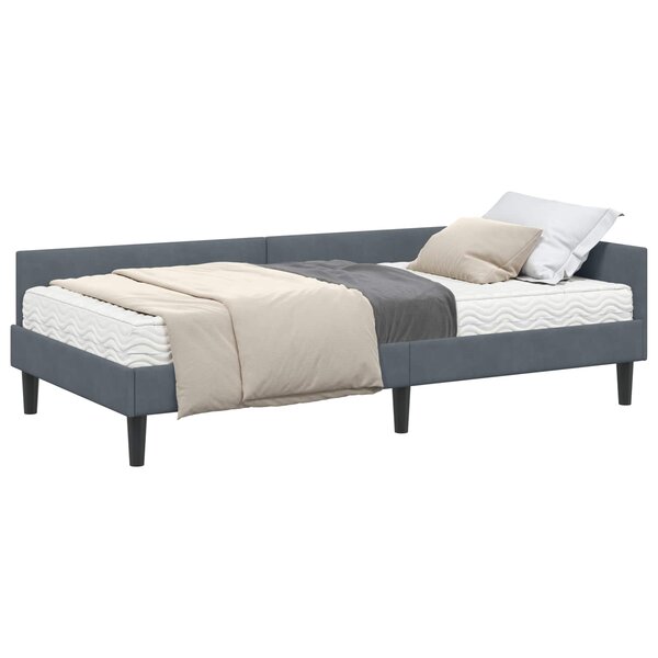 vidaXL Cadre de lit d'angle avec matelas 2 pc Gris foncé 90 x 200 cm