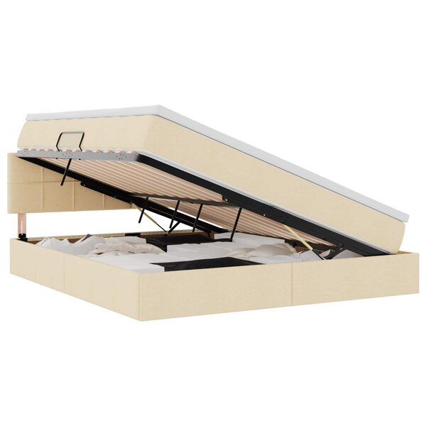vidaXL Lit de rangement LED avec matelas Crème 160 x 200 cm Tissu
