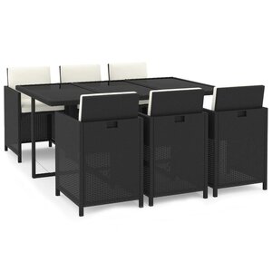 vidaXL Ensemble à manger de jardin coussins 7Pièces Résine tressée Noir