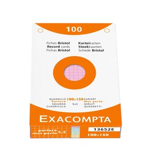 Étui de 100 fiches bristol quadrillé 5x5 perforé 100x150mm Couleurs assorties x 10 EXACOMPTA