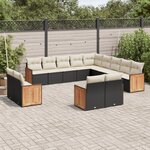 vidaXL Salon de jardin avec coussins 13 Pièces noir résine tressée
