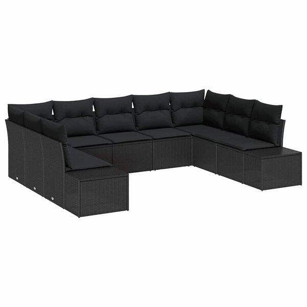 vidaXL Ensemble de canapé de jardin 9 Pièces Noir 289 x 209 x 85 cm
