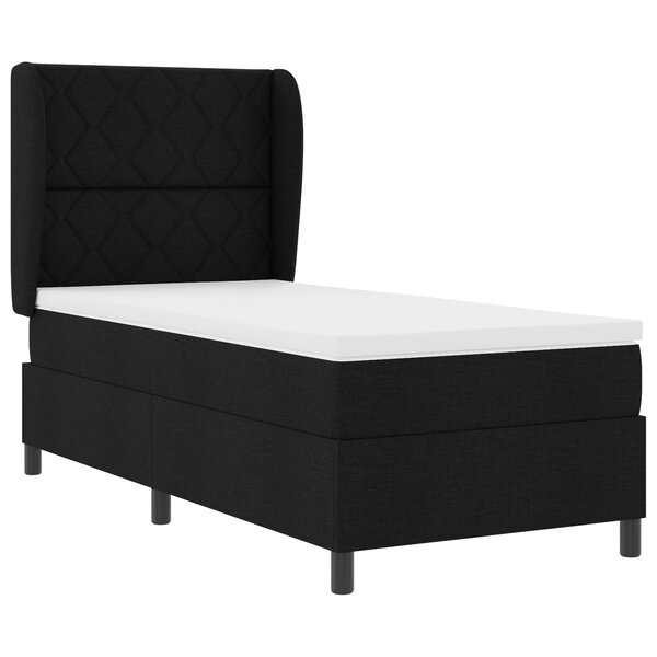 lit sommier box avec matelas noir 90x190 cm tissu