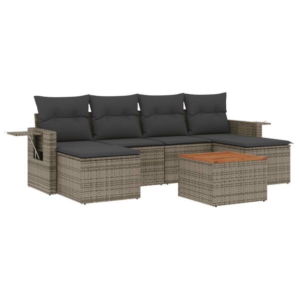 vidaXL Salon de jardin avec coussins 7 Pièces gris résine tressée
