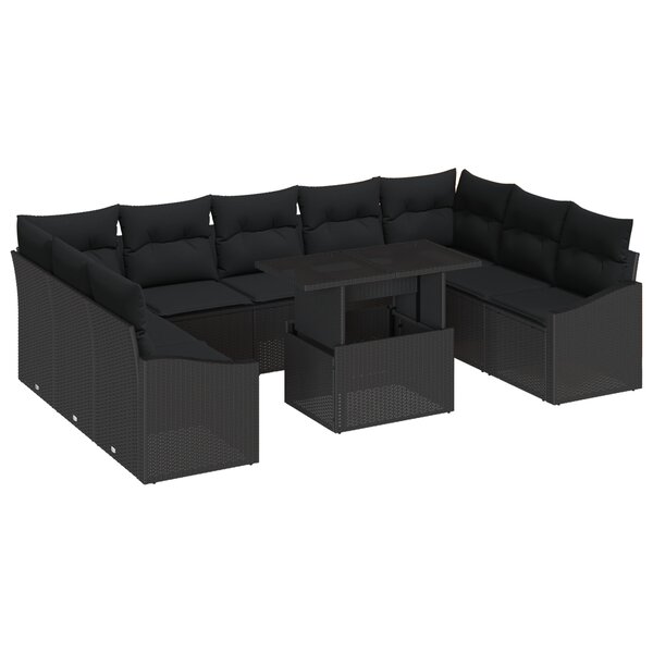 vidaXL Ensemble de salon de jardin 10 pièces avec coussins en poly rattan noir
