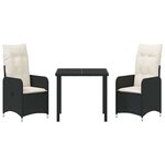 vidaXL Ensemble de salle à manger pour jardin 3 Pièces Noir Poly rotin