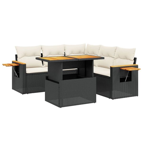 vidaXL Salon de jardin 6 Pièces avec coussins noir résine tressée